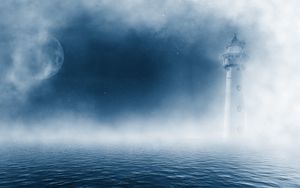 Preview wallpaper lighthouse, sea, fog, clouds