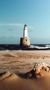 Preview wallpaper lighthouse, sea, sand, surf, waves, horizon