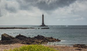 Preview wallpaper lighthouse, sea, shore, bush, stones