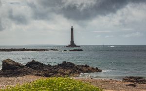 Preview wallpaper lighthouse, sea, shore, bush, stones