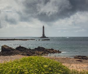 Preview wallpaper lighthouse, sea, shore, bush, stones