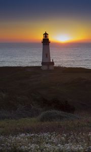 Preview wallpaper lighthouse, sea, sunset, dark