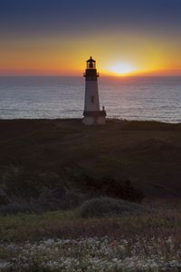 Preview wallpaper lighthouse, sea, sunset, dark