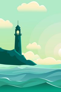 Preview wallpaper lighthouse, sea, wave, vector, art