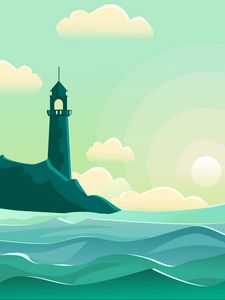 Preview wallpaper lighthouse, sea, wave, vector, art