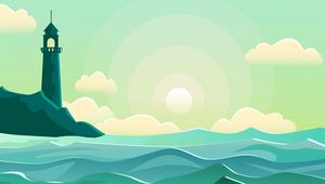 Preview wallpaper lighthouse, sea, wave, vector, art