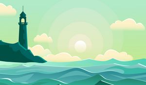 Preview wallpaper lighthouse, sea, wave, vector, art