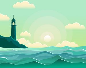 Preview wallpaper lighthouse, sea, wave, vector, art