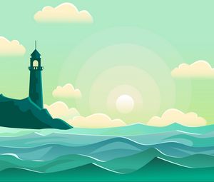 Preview wallpaper lighthouse, sea, wave, vector, art