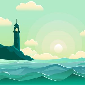 Preview wallpaper lighthouse, sea, wave, vector, art