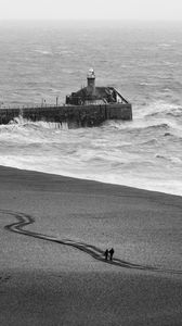 Preview wallpaper lighthouse, sea, waves, bw