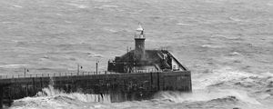 Preview wallpaper lighthouse, sea, waves, bw