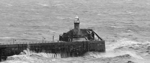 Preview wallpaper lighthouse, sea, waves, bw