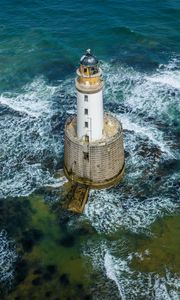 Preview wallpaper lighthouse, sea, waves, water, aerial view
