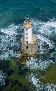 Preview wallpaper lighthouse, sea, waves, water, aerial view