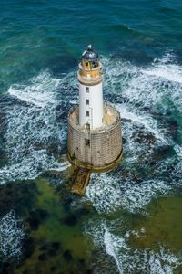 Preview wallpaper lighthouse, sea, waves, water, aerial view