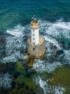 Preview wallpaper lighthouse, sea, waves, water, aerial view