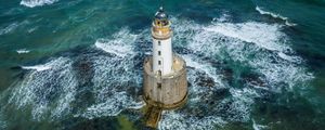 Preview wallpaper lighthouse, sea, waves, water, aerial view