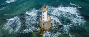 Preview wallpaper lighthouse, sea, waves, water, aerial view