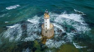 Preview wallpaper lighthouse, sea, waves, water, aerial view