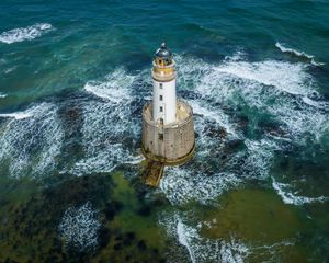 Preview wallpaper lighthouse, sea, waves, water, aerial view