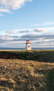Preview wallpaper lighthouse, shore, grass, sky, sea
