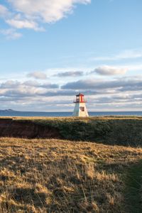 Preview wallpaper lighthouse, shore, grass, sky, sea