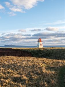 Preview wallpaper lighthouse, shore, grass, sky, sea