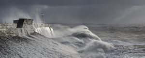 Preview wallpaper lighthouse, shore, waves, sea, storm, foam
