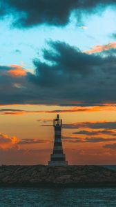 Preview wallpaper lighthouse, сoast, twilight, dark
