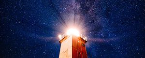 Preview wallpaper lighthouse, starry sky, light, night