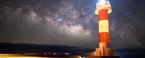 Preview wallpaper lighthouse, starry sky, milky way, night, shore