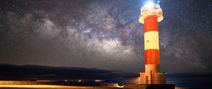 Preview wallpaper lighthouse, starry sky, milky way, night, shore