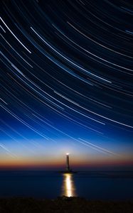 Preview wallpaper lighthouse, stars, freezelight, sea, night