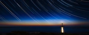 Preview wallpaper lighthouse, stars, freezelight, sea, night
