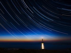Preview wallpaper lighthouse, stars, freezelight, sea, night