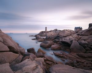 Preview wallpaper lighthouse, stones, sea, rocks