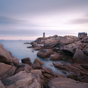 Preview wallpaper lighthouse, stones, sea, rocks