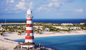 Preview wallpaper lighthouse, tower, beach, island, sea, landscape