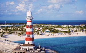 Preview wallpaper lighthouse, tower, beach, island, sea, landscape