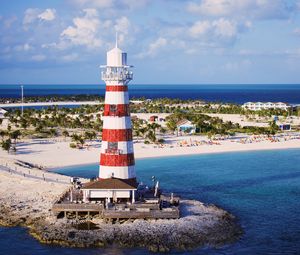 Preview wallpaper lighthouse, tower, beach, island, sea, landscape