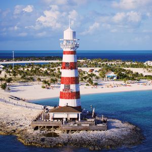 Preview wallpaper lighthouse, tower, beach, island, sea, landscape