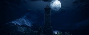Preview wallpaper lighthouse, tower, full moon, dark, fantastic, art