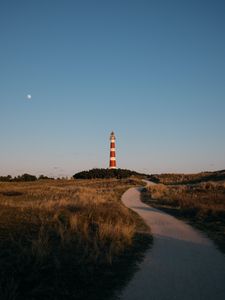 Preview wallpaper lighthouse, tower, road, grass, landscape