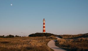 Preview wallpaper lighthouse, tower, road, grass, landscape