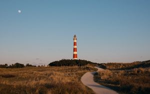 Preview wallpaper lighthouse, tower, road, grass, landscape
