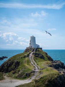 Preview wallpaper lighthouse, tower, rock, sea, landscape