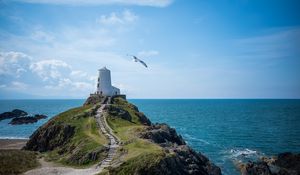 Preview wallpaper lighthouse, tower, rock, sea, landscape