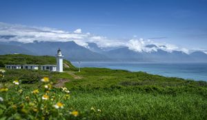 Preview wallpaper lighthouse, tower, sea, mountains, landscape