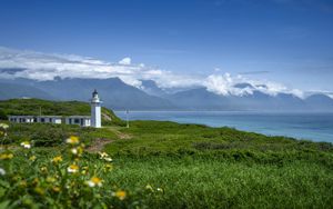 Preview wallpaper lighthouse, tower, sea, mountains, landscape